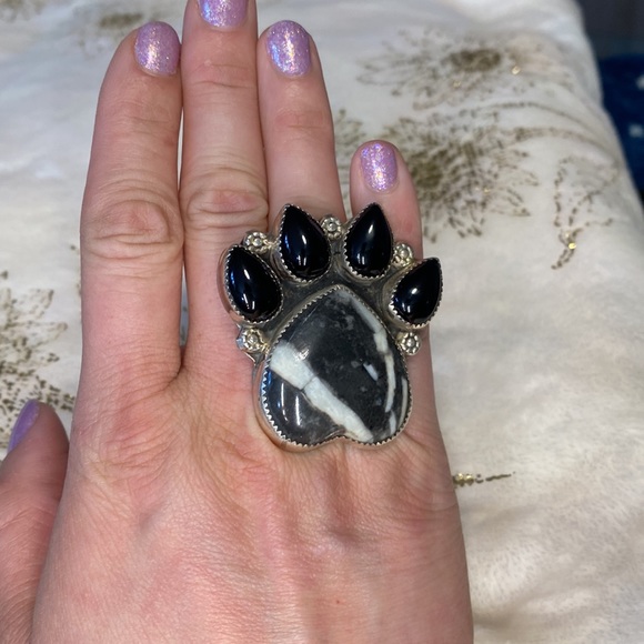 M&S quartz and black onyx paw print ring - Picture 2 of 2